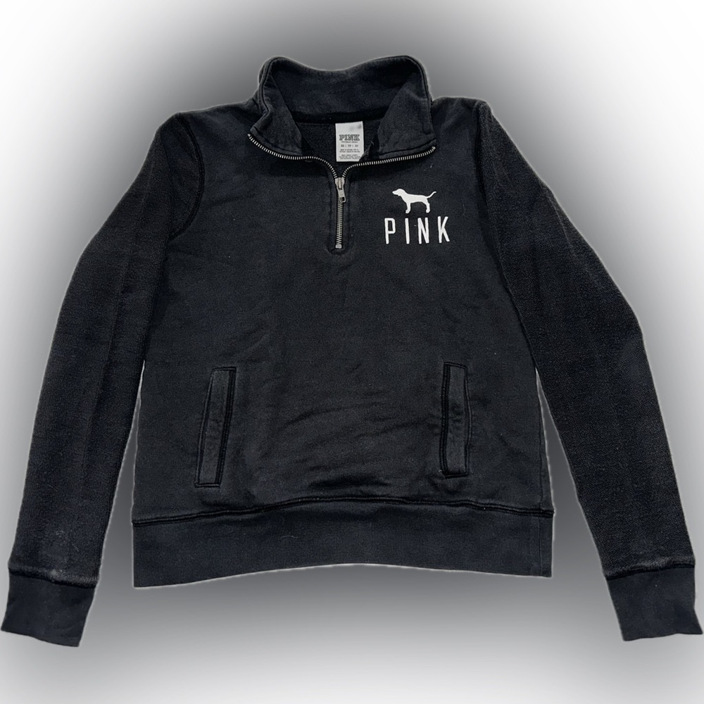 PINK Victoria Secret Black 1/4 Zip Pullover Sweatshirt Women’s XS
